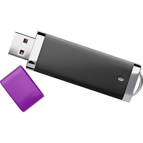 PromoPerfect USB-STICK 2.0 PLASTIK , schwarz / dunkelmagenta MB , 1 GB , Gummiplastik, Kunststoff MB , 7,00cm x 0,70cm x 2,00cm (Länge x Höhe x Breite), Bild 1