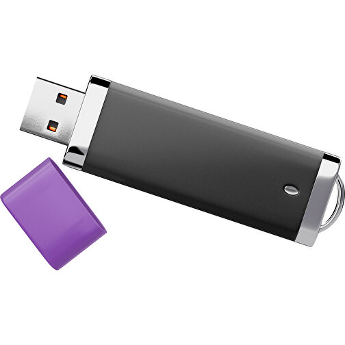 PromoPerfect USB-STICK 2.0 PLASTIK , schwarz / lavendellila MB , 1 GB , Gummiplastik, Kunststoff MB , 7,00cm x 0,70cm x 2,00cm (Länge x Höhe x Breite), Bild 1