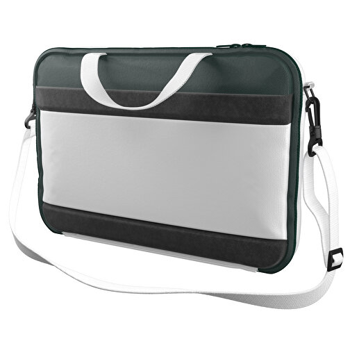 Laptoptasche Stripe , weiß / dunkelgrün, Sublimation-fabric 200g - Polyester (PU), 36,00cm x 28,00cm x 5,00cm (Länge x Höhe x Breite), Bild 1