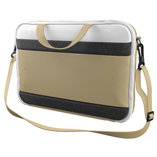 Laptoptasche Stripe , hellbraun / weiss, Sublimation-fabric 200g - Polyester (PU), 36,00cm x 28,00cm x 5,00cm (Länge x Höhe x Breite), Bild 1