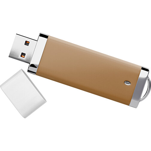 PromoPerfect USB-STICK 2.0 PLASTIK , erdbraun / weiß MB , 1 GB , Gummiplastik, Kunststoff MB , 7,00cm x 0,70cm x 2,00cm (Länge x Höhe x Breite), Bild 1