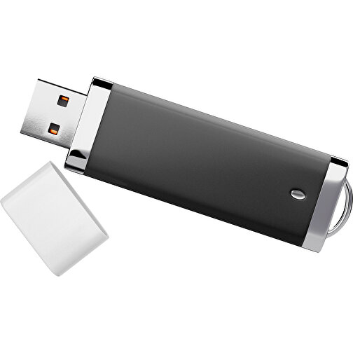 PromoPerfect USB-STICK 2.0 PLASTIK , schwarz / weiß MB , 16 GB , Gummiplastik, Kunststoff MB , 7,00cm x 0,70cm x 2,00cm (Länge x Höhe x Breite), Bild 1