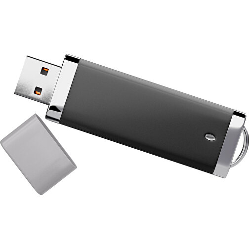 PromoPerfect USB-STICK 2.0 PLASTIK , schwarz / hellgrau MB , 16 GB , Gummiplastik, Kunststoff MB , 7,00cm x 0,70cm x 2,00cm (Länge x Höhe x Breite), Bild 1