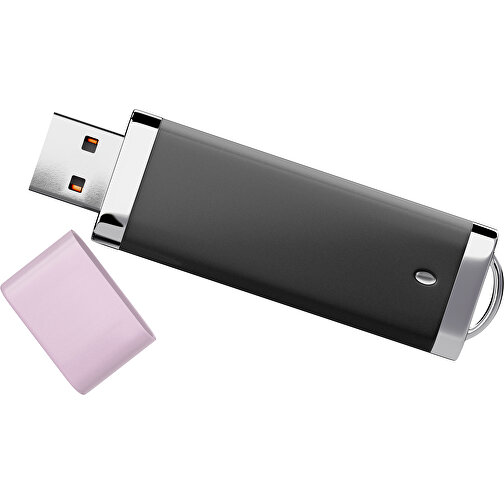 PromoPerfect USB-STICK 2.0 PLASTIK , schwarz / zartrosa MB , 16 GB , Gummiplastik, Kunststoff MB , 7,00cm x 0,70cm x 2,00cm (Länge x Höhe x Breite), Bild 1