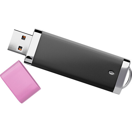 PromoPerfect USB-STICK 2.0 PLASTIK , schwarz / rosa MB , 16 GB , Gummiplastik, Kunststoff MB , 7,00cm x 0,70cm x 2,00cm (Länge x Höhe x Breite), Bild 1