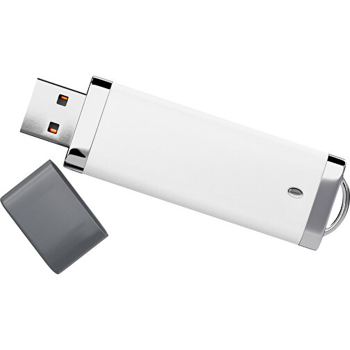 PromoPerfect USB-STICK 2.0 PLASTIK , weiß / dunkelgrau MB , 32 GB , Gummiplastik, Kunststoff MB , 7,00cm x 0,70cm x 2,00cm (Länge x Höhe x Breite), Bild 1