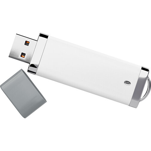 PromoPerfect USB-STICK 2.0 PLASTIK , weiß / silber MB , 2 GB , Gummiplastik, Kunststoff MB , 7,00cm x 0,70cm x 2,00cm (Länge x Höhe x Breite), Bild 1