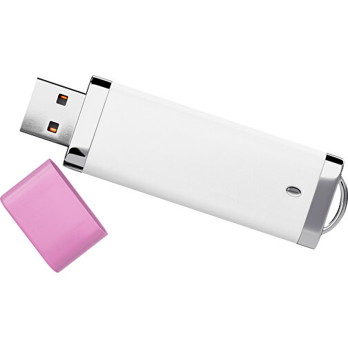 PromoPerfect USB-STICK 2.0 PLASTIK , weiß / rosa MB , 1 GB , Gummiplastik, Kunststoff MB , 7,00cm x 0,70cm x 2,00cm (Länge x Höhe x Breite), Bild 1