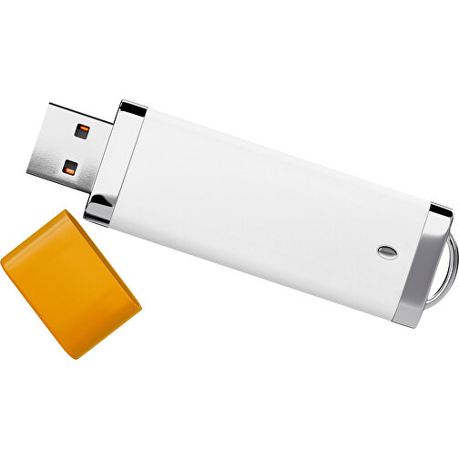 PromoPerfect USB-STICK 2.0 PLASTIK , weiß / kürbisorange MB , 16 GB , Gummiplastik, Kunststoff MB , 7,00cm x 0,70cm x 2,00cm (Länge x Höhe x Breite), Bild 1