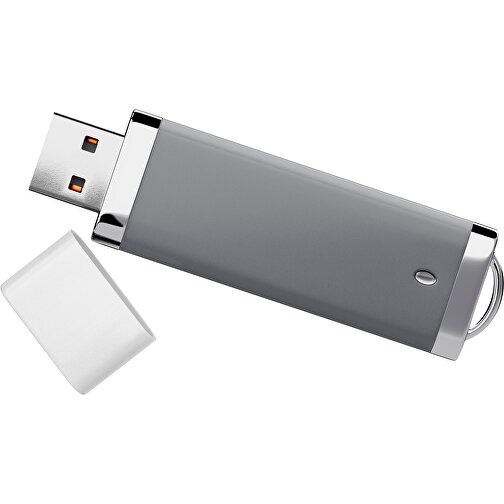 PromoPerfect USB-STICK 2.0 PLASTIK , dunkelgrau / weiß MB , 8 GB , Gummiplastik, Kunststoff MB , 7,00cm x 0,70cm x 2,00cm (Länge x Höhe x Breite), Bild 1