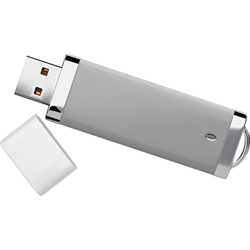 PromoPerfect USB-STICK 2.0 PLASTIK , grau / weiß MB , 8 GB , Gummiplastik, Kunststoff MB , 7,00cm x 0,70cm x 2,00cm (Länge x Höhe x Breite), Bild 1