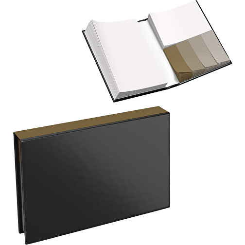 Hardcover Haftnotiz-Set Steffen , schwarz / gold, Papier, 10,50cm x 1,80cm x 7,50cm (Länge x Höhe x Breite), Bild 1