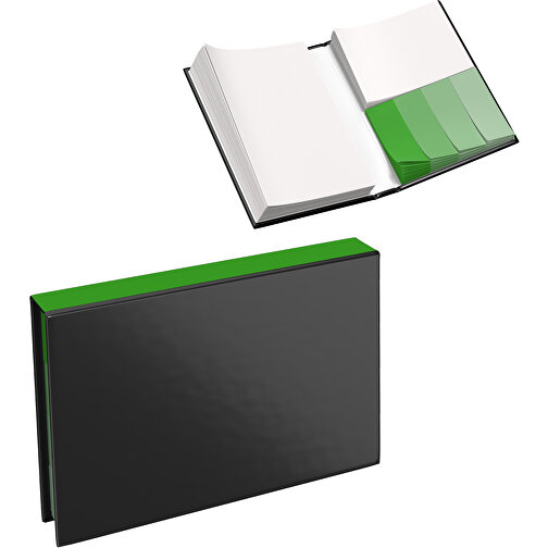 Hardcover Haftnotiz-Set Steffen , schwarz / grasgrün, Papier, 10,50cm x 1,80cm x 7,50cm (Länge x Höhe x Breite), Bild 1