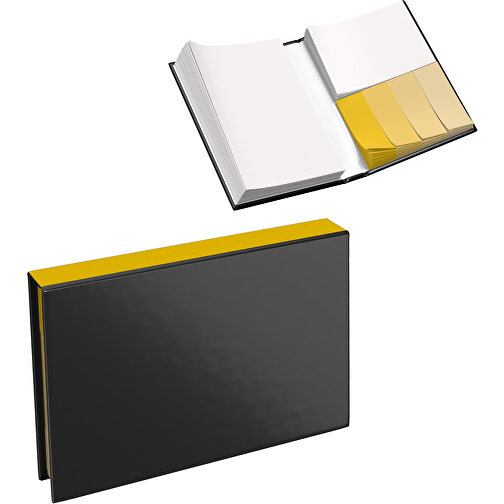 Hardcover Haftnotiz-Set Steffen , schwarz / goldgelb, Papier, 10,50cm x 1,80cm x 7,50cm (Länge x Höhe x Breite), Bild 1