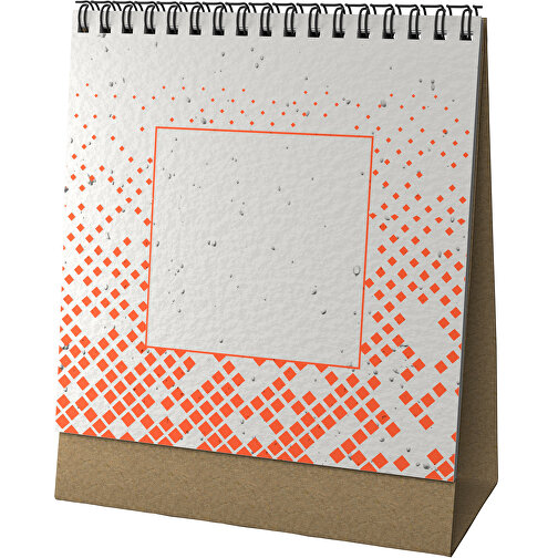 Samenpapier-Tischkalender , weiß / orange, Papier, Saatgut, 8,00cm x 17,80cm x 14,50cm (Länge x Höhe x Breite), Bild 1