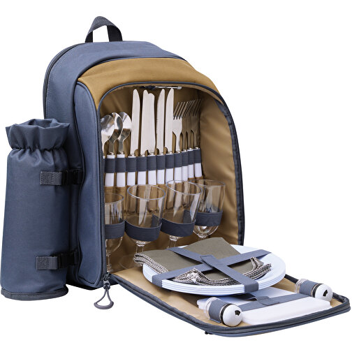 Picknick-Rucksack SMART TRIP , blau, braun, 600 / 300 Polyester / Kunststoff / Baumwolle, 43,00cm x 19,00cm x 37,00cm (Länge x Höhe x Breite), Bild 1