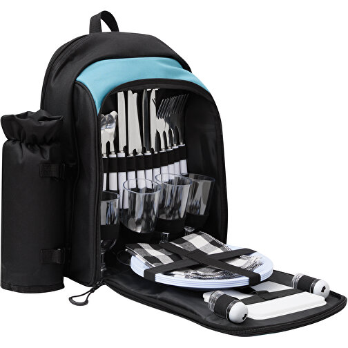 Picknick-Rucksack SMART TRIP , schwarz, türkis, 600 / 300 Polyester / Kunststoff / Baumwolle, 43,00cm x 19,00cm x 37,00cm (Länge x Höhe x Breite), Bild 1