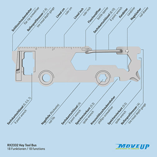 ROMINOX® Key Tool // Bus - 18 Funktionen , Edelstahl, 7,37cm x 0,23cm x 2,30cm (Länge x Höhe x Breite), Bild 9