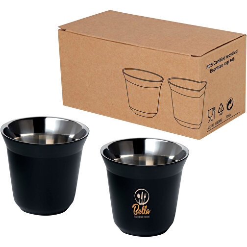 Duo 80 Ml RCS-zertifiziertes Espressotassen Set Aus Edelstahl , schwarz, 91% RCS certified recycled stainless steel, 6,20cm x 6,00cm x 6,20cm (Länge x Höhe x Breite), Bild 2