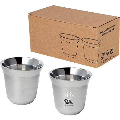 Duo 80 Ml RCS-zertifiziertes Espressotassen Set Aus Edelstahl , silber, 91% RCS certified recycled stainless steel, 6,20cm x 6,00cm x 6,20cm (Länge x Höhe x Breite), Bild 2