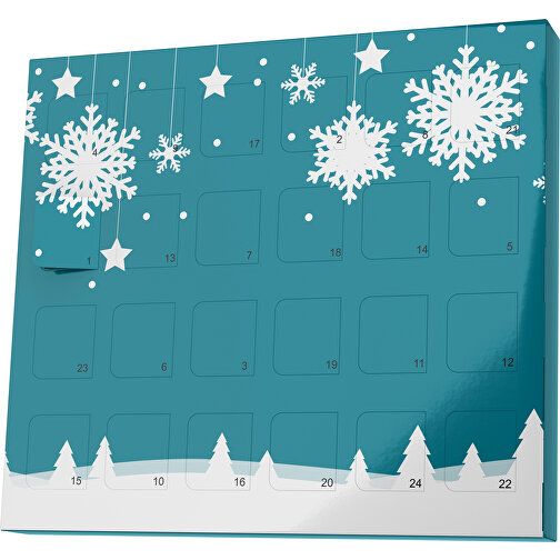 XS Adventskalender Winterlandschaft , Brandt, dunkeltürkis / weiss, Vollkartonhülle, weiss, 1,60cm x 12,00cm x 14,00cm (Länge x Höhe x Breite), Bild 1