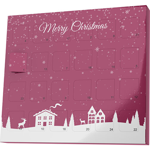 XS Adventskalender Weihnachtsdorf , Brandt, kirschrot / weiss, Vollkartonhülle, weiss, 1,60cm x 12,00cm x 14,00cm (Länge x Höhe x Breite), Bild 1