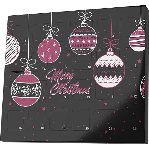 XS Adventskalender Weihnachtskugeln , Brandt, schwarz / kirschrot, Vollkartonhülle, weiß, 1,60cm x 12,00cm x 14,00cm (Länge x Höhe x Breite), Bild 1