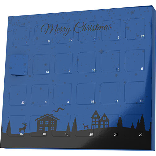 XS Adventskalender Weihnachtsdorf , Brandt, heidelbeerblau / schwarz, Vollkartonhülle, weiss, 1,60cm x 12,00cm x 14,00cm (Länge x Höhe x Breite), Bild 1