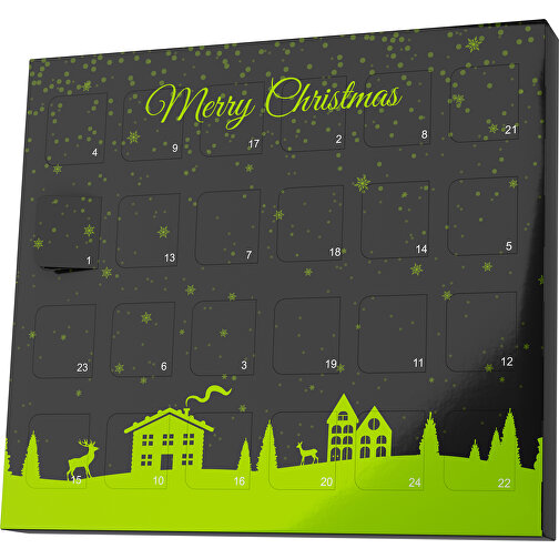 XS Adventskalender Weihnachtsdorf , Brandt, schwarz / limone, Vollkartonhülle, weiß, 1,60cm x 12,00cm x 14,00cm (Länge x Höhe x Breite), Bild 1