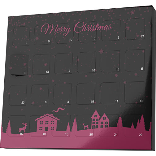 XS Adventskalender Weihnachtsdorf , Brandt, schwarz / kirschrot, Vollkartonhülle, weiss, 1,60cm x 12,00cm x 14,00cm (Länge x Höhe x Breite), Bild 1