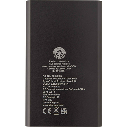 Power bank Pep 4000 mAh Type-C wykonany z aluminium pochodzacego z recyklingu, Obraz 5