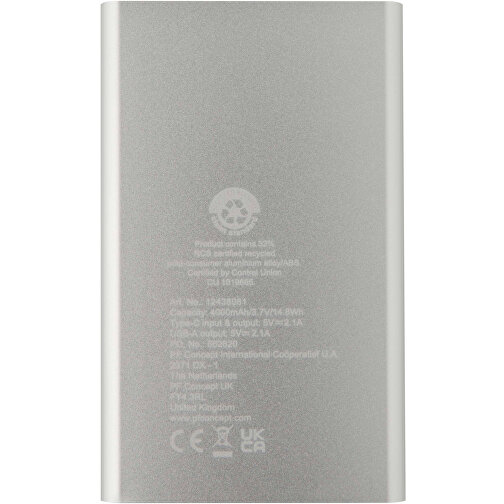 Pep 4000 MAh Type-C Powerbank Aus Recyceltem Aluminium , silber, Recycled Aluminium, 11,00cm x 1,00cm x 6,80cm (Länge x Höhe x Breite), Bild 5