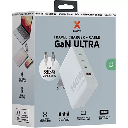 Caricabatterie da viaggio da 14 0W con cavo USB-C PD da 240 W Xtorm XVC2140 GaN Ultra, Immagine 3