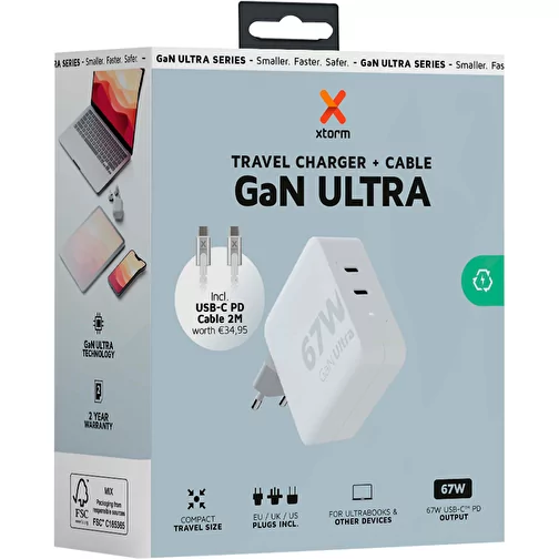 Chargeur de voyage Xtorm XVC2067 GaN Ultra de 67 W avec câble USB-C PD de 100 W, Image 3