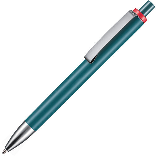 Kugelschreiber EXOS SOFT , Ritter-Pen, petrol-türkis / koralle, ABS u. Metall, 14,10cm (Länge), Bild 2