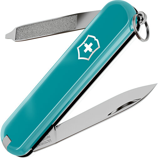 ESCORT - Victorinox Schweizer Messer , Victorinox, Mountain Lake / Falling Snow, hochlegierter, rostfreier Stahl, 5,80cm x 0,80cm x 1,80cm (Länge x Höhe x Breite), Bild 1