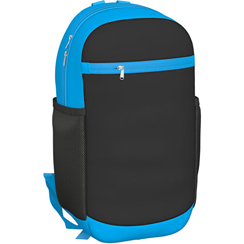 Rucksack Milan , schwarz / hellblau, Sublimation-fabric 300g, 15,00cm x 40,00cm x 30,00cm (Länge x Höhe x Breite), Bild 1