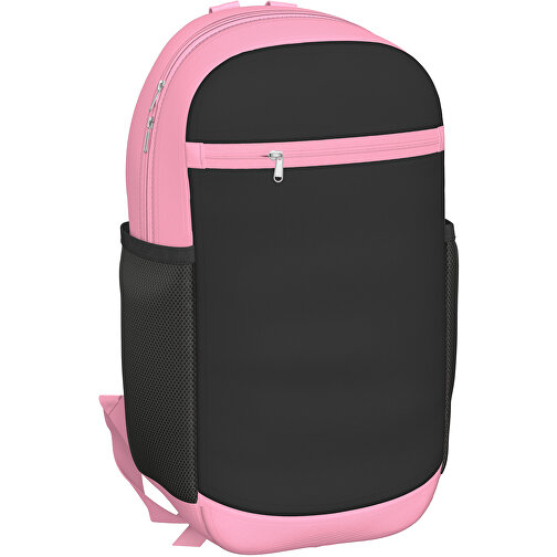 Rucksack Milan , schwarz / hellpink, Sublimation-fabric 300g, 15,00cm x 40,00cm x 30,00cm (Länge x Höhe x Breite), Bild 1