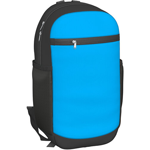 Rucksack Milan , hellblau / schwarz, Sublimation-fabric 300g, 15,00cm x 40,00cm x 30,00cm (Länge x Höhe x Breite), Bild 1