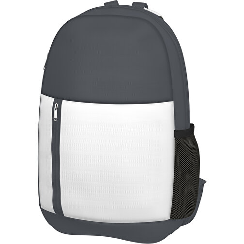 Rucksack Easy , weiß / asphaltgrau, Sublimation-fabric 300g, 15,00cm x 40,00cm x 30,00cm (Länge x Höhe x Breite), Bild 1