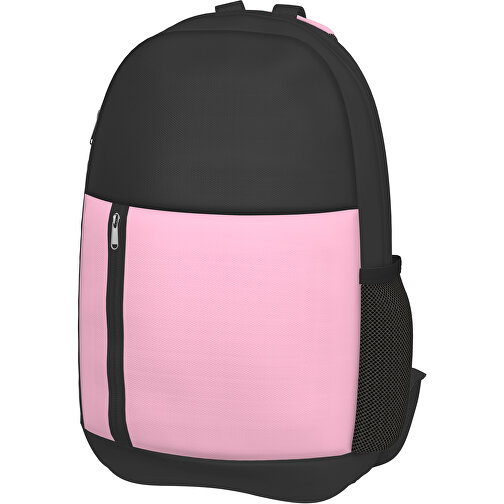 Rucksack Easy , hellrosa / schwarz, Sublimation-fabric 300g, 15,00cm x 40,00cm x 30,00cm (Länge x Höhe x Breite), Bild 1