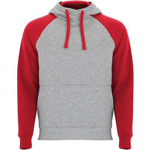 Badet Zweifarbiger Kapuzenpullover Für Kinder , heather grau / rot, Gebürsteter Sweatshirt Strick 50% Baumwolle, 50% Polyester, 280 g/m2, 3/4, , Bild 1