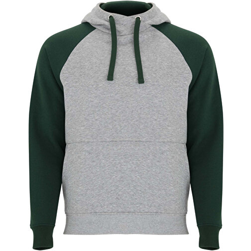 Badet Zweifarbiger Kapuzenpullover Für Kinder , heather grau / dunkelgrün, Gebürsteter Sweatshirt Strick 50% Baumwolle, 50% Polyester, 280 g/m2, 11/12, , Bild 1