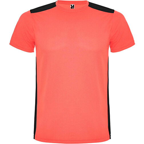 Detroit T-Shirt Unisex Aus Recyceltem Material , fluor coral / schwarz, Mesh mit Cool Fit Finish 100% Polyester, 130 g/m2, Contrast fabric, Mesh mit Cool Fit Finish 100% Polyester, 130 g/m2, XL, , Bild 1