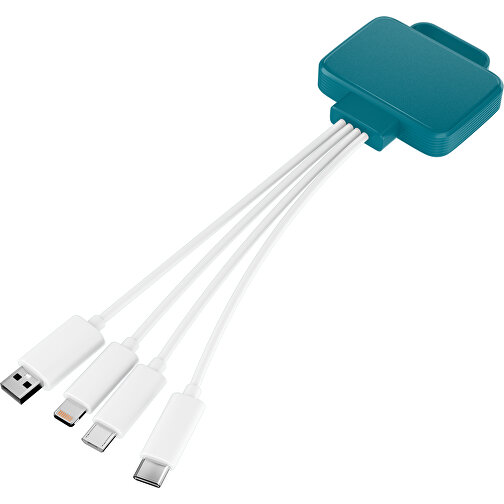 3-in-1 USB-Ladekabel MultiCharge , dunkeltürkis / weiß, Kunststoff, 5,30cm x 1,20cm x 5,50cm (Länge x Höhe x Breite), Bild 1