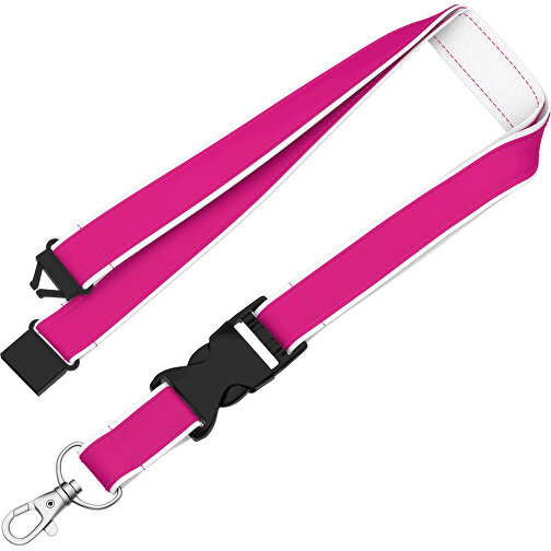 Lanyard Classic Neo , Promo Effects, pink / weiß, Polyester / Satin, 92,00cm x 2,50cm (Länge x Breite), Bild 1