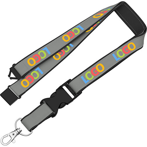 Lanyard Classic Neo , Promo Effects, grau, Polyester / Satin, 92,00cm x 2,50cm (Länge x Breite), Bild 2