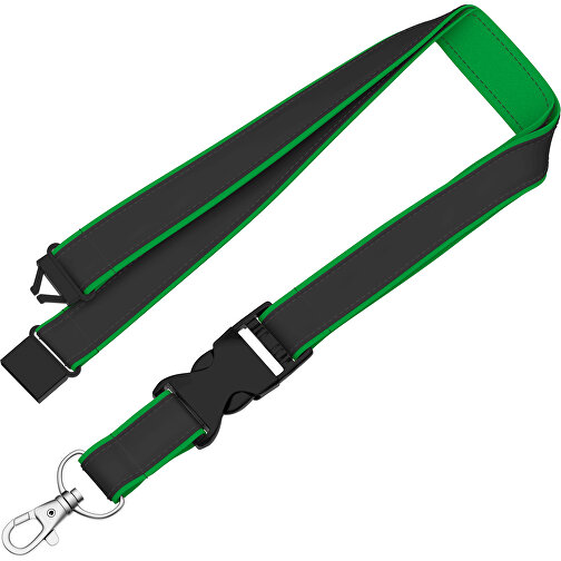 Lanyard Classic Neo , Promo Effects, schwarz / grün, Polyester / Satin, 92,00cm x 1,50cm (Länge x Breite), Bild 1