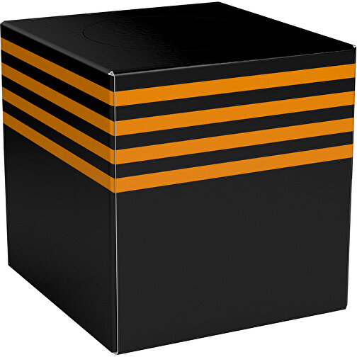 Taschentücher-Box 'Real Cube 100' , schwarz / kürbisorange, Karton Simcote, GC2 300g/m2 0,55 micron, 11,50cm x 11,50cm x 11,50cm (Länge x Höhe x Breite), Bild 1