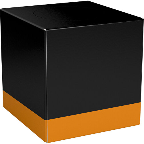 Taschentücher-Box 'Real Cube 100' , schwarz / kürbisorange, Karton Simcote, GC2 300g/m2 0,55 micron, 11,50cm x 11,50cm x 11,50cm (Länge x Höhe x Breite), Bild 1